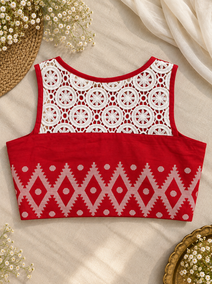 Rita Cutwork Red Blouse Aadya's Fashion Blings