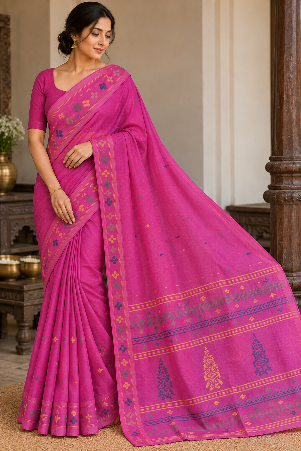 Kasturi Pink Mercidised Silk Jamdani Aadya's Fashion Blings
